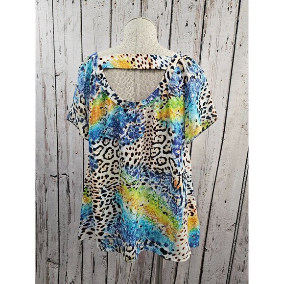 ALK Women's Medium Valerie Stevens Multicolor Popvoer Open Back Blouse Shirt Top - Picture 4 of 8